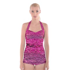 Pink  Waves Flow Series 1 Boyleg Halter Swimsuit  by DimitriosArt