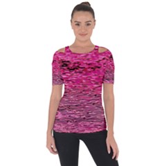 Pink  Waves Flow Series 1 Shoulder Cut Out Short Sleeve Top by DimitriosArt