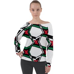 Abstract Pattern Geometric Backgrounds   Off Shoulder Long Sleeve Velour Top by Eskimos