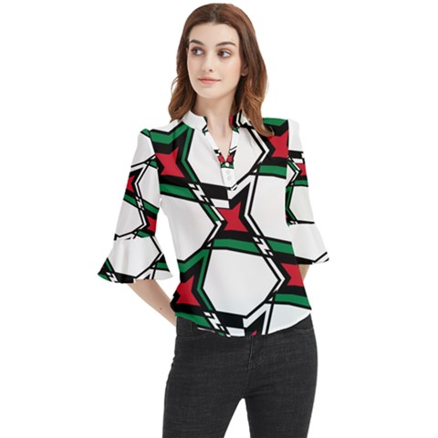 Abstract Pattern Geometric Backgrounds   Loose Horn Sleeve Chiffon Blouse by Eskimos