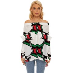 Abstract Pattern Geometric Backgrounds   Off Shoulder Chiffon Pocket Shirt by Eskimos