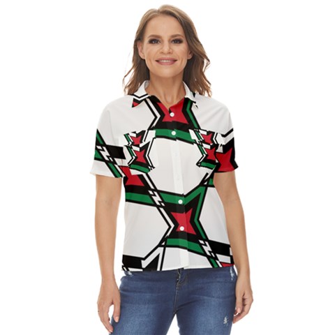 Abstract Pattern Geometric Backgrounds   Women s Short Sleeve Double Pocket Shirt by Eskimos