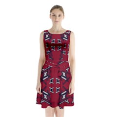 Abstract Pattern Geometric Backgrounds   Sleeveless Waist Tie Chiffon Dress by Eskimos