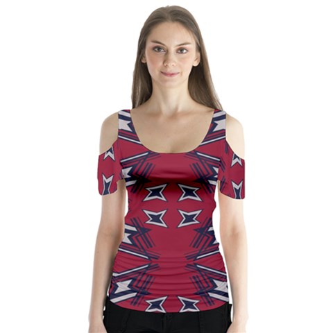 Abstract Pattern Geometric Backgrounds   Butterfly Sleeve Cutout Tee  by Eskimos