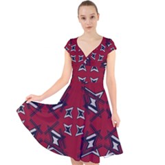 Abstract Pattern Geometric Backgrounds   Cap Sleeve Front Wrap Midi Dress by Eskimos