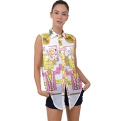 Music And Other Stuff Sleeveless Chiffon Button Shirt