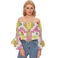 Music And Other Stuff Off Shoulder Flutter Bell Sleeve Top by bfvrp