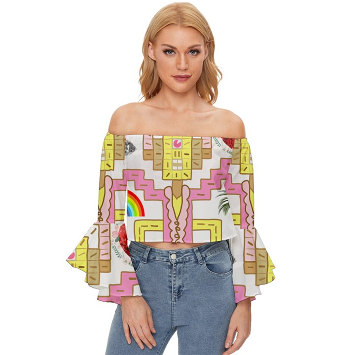 Music and Other Stuff Off Shoulder Flutter Bell Sleeve Top