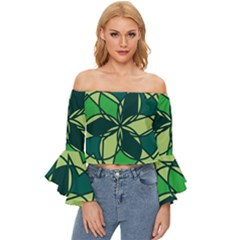 Abstract Pattern Geometric Backgrounds   Off Shoulder Flutter Bell Sleeve Top