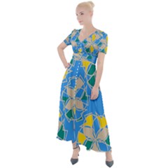 Abstract Pattern Geometric Backgrounds   Button Up Short Sleeve Maxi Dress by Eskimos