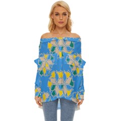 Abstract Pattern Geometric Backgrounds   Off Shoulder Chiffon Pocket Shirt