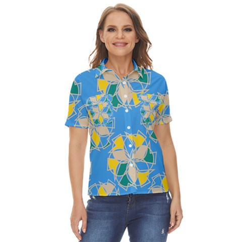 Abstract Pattern Geometric Backgrounds   Women s Short Sleeve Double Pocket Shirt by Eskimos