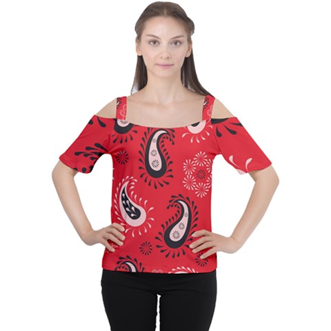 Floral Pattern Paisley Style Paisley Print   Cutout Shoulder Tee by Eskimos