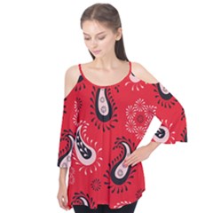 Floral Pattern Paisley Style Paisley Print   Flutter Sleeve Tee 