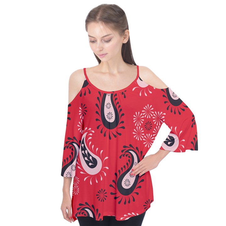 Floral pattern paisley style Paisley print.  Flutter Sleeve Tee 