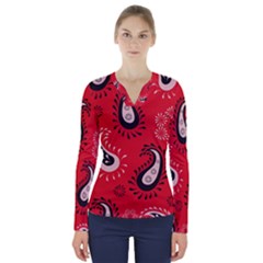 Floral Pattern Paisley Style Paisley Print   V-neck Long Sleeve Top by Eskimos