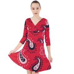 Floral Pattern Paisley Style Paisley Print   Quarter Sleeve Front Wrap Dress by Eskimos