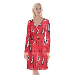 Floral Pattern Paisley Style Paisley Print   Long Sleeve Velvet Front Wrap Dress by Eskimos