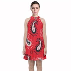 Floral Pattern Paisley Style Paisley Print   Velvet Halter Neckline Dress  by Eskimos