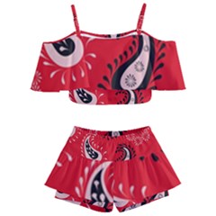 Floral Pattern Paisley Style Paisley Print   Kids  Off Shoulder Skirt Bikini by Eskimos