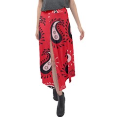 Floral Pattern Paisley Style Paisley Print   Velour Split Maxi Skirt by Eskimos