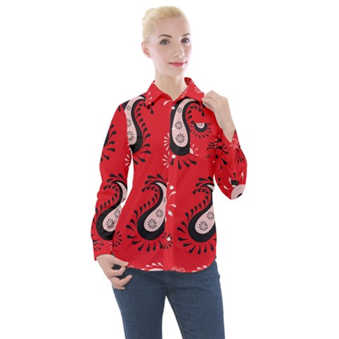 Floral Pattern Paisley Style Paisley Print   Women s Long Sleeve Pocket Shirt by Eskimos