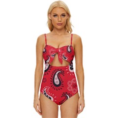 Floral Pattern Paisley Style Paisley Print   Knot Front One-piece Swimsuit