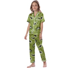 Floral Pattern Paisley Style Paisley Print   Kids  Satin Short Sleeve Pajamas Set