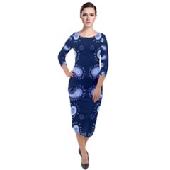 Floral Pattern Paisley Style Paisley Print   Quarter Sleeve Midi Velour Bodycon Dress by Eskimos