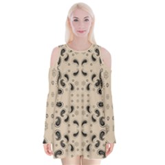 Floral Pattern Paisley Style Paisley Print   Velvet Long Sleeve Shoulder Cutout Dress by Eskimos