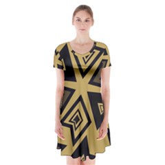 Abstract Pattern Geometric Backgrounds   Short Sleeve V-neck Flare Dress by Eskimos