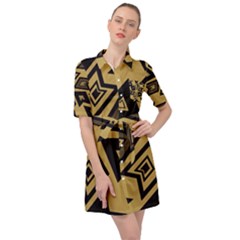 Abstract Pattern Geometric Backgrounds   Belted Shirt Dress by Eskimos