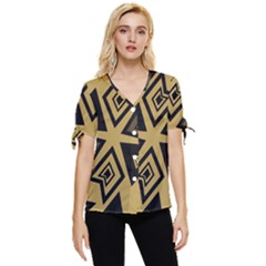 Abstract Pattern Geometric Backgrounds   Bow Sleeve Button Up Top