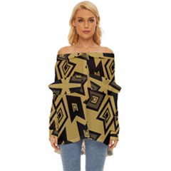 Abstract Pattern Geometric Backgrounds   Off Shoulder Chiffon Pocket Shirt