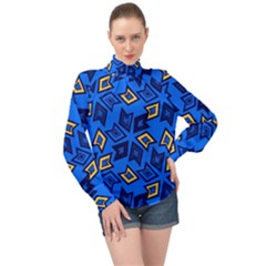 Abstract Pattern Geometric Backgrounds   High Neck Long Sleeve Chiffon Top by Eskimos