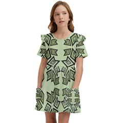 Abstract Pattern Geometric Backgrounds   Kids  Frilly Sleeves Pocket Dress