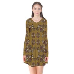 Abstract Pattern Geometric Backgrounds   Long Sleeve V-neck Flare Dress by Eskimos