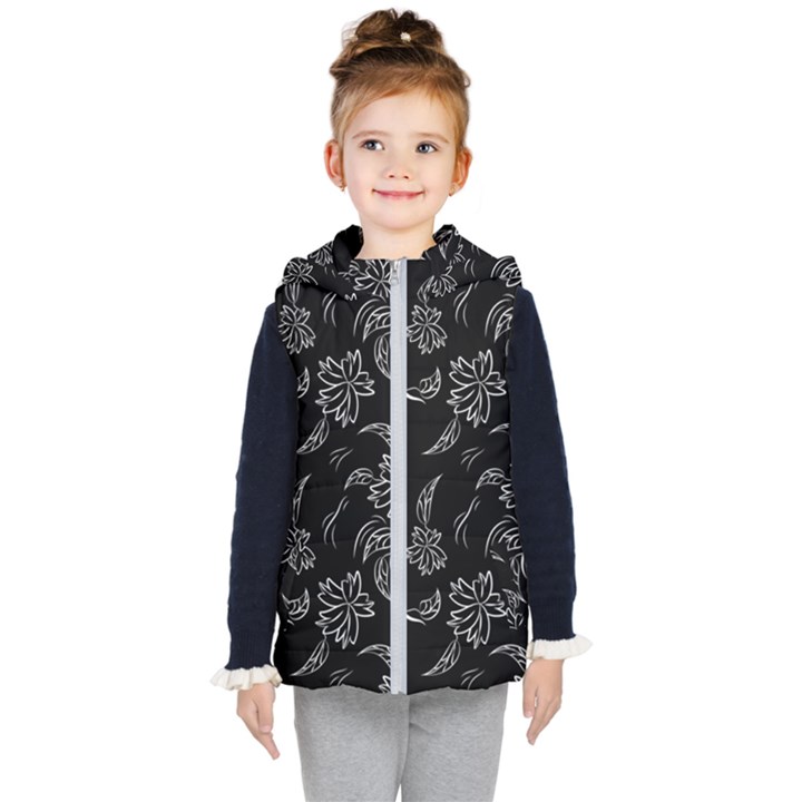 Folk flowers print Floral pattern Ethnic art Kids  Hooded Puffer Vest