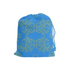 Floral Folk Damask Pattern Fantasy Flowers Floral Geometric Fantasy Drawstring Pouch (large) by Eskimos