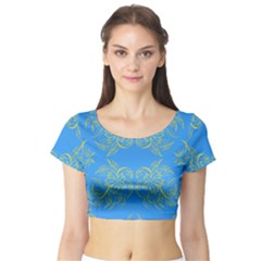 Floral Folk Damask Pattern Fantasy Flowers Floral Geometric Fantasy Short Sleeve Crop Top by Eskimos