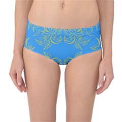 Floral Folk Damask Pattern Fantasy Flowers Floral Geometric Fantasy Mid-waist Bikini Bottoms by Eskimos