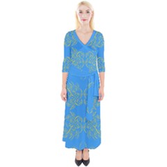 Floral Folk Damask Pattern Fantasy Flowers Floral Geometric Fantasy Quarter Sleeve Wrap Maxi Dress by Eskimos