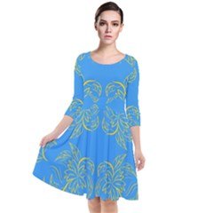 Floral Folk Damask Pattern Fantasy Flowers Floral Geometric Fantasy Quarter Sleeve Waist Band Dress by Eskimos