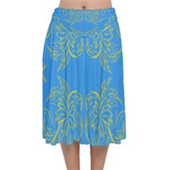 Floral Folk Damask Pattern Fantasy Flowers Floral Geometric Fantasy Velvet Flared Midi Skirt by Eskimos