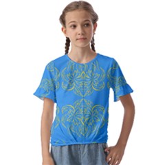 Floral Folk Damask Pattern Fantasy Flowers Floral Geometric Fantasy Kids  Cuff Sleeve Scrunch Bottom Tee