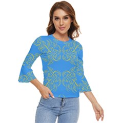 Floral Folk Damask Pattern Fantasy Flowers Floral Geometric Fantasy Bell Sleeve Top