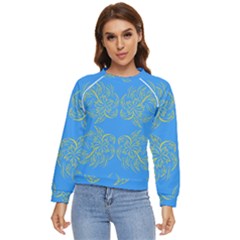 Floral Folk Damask Pattern Fantasy Flowers Floral Geometric Fantasy Women s Long Sleeve Raglan Tee