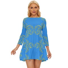 Floral Folk Damask Pattern Fantasy Flowers Floral Geometric Fantasy Long Sleeve Babydoll Dress by Eskimos