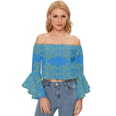 Floral Folk Damask Pattern Fantasy Flowers Floral Geometric Fantasy Off Shoulder Flutter Bell Sleeve Top by Eskimos