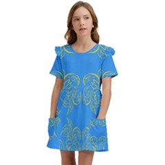 Floral Folk Damask Pattern Fantasy Flowers Floral Geometric Fantasy Kids  Frilly Sleeves Pocket Dress by Eskimos